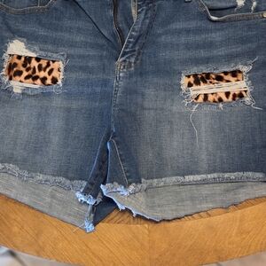 Judy Blue 3x Distressed Denim Shorts with Leopard Print Accents